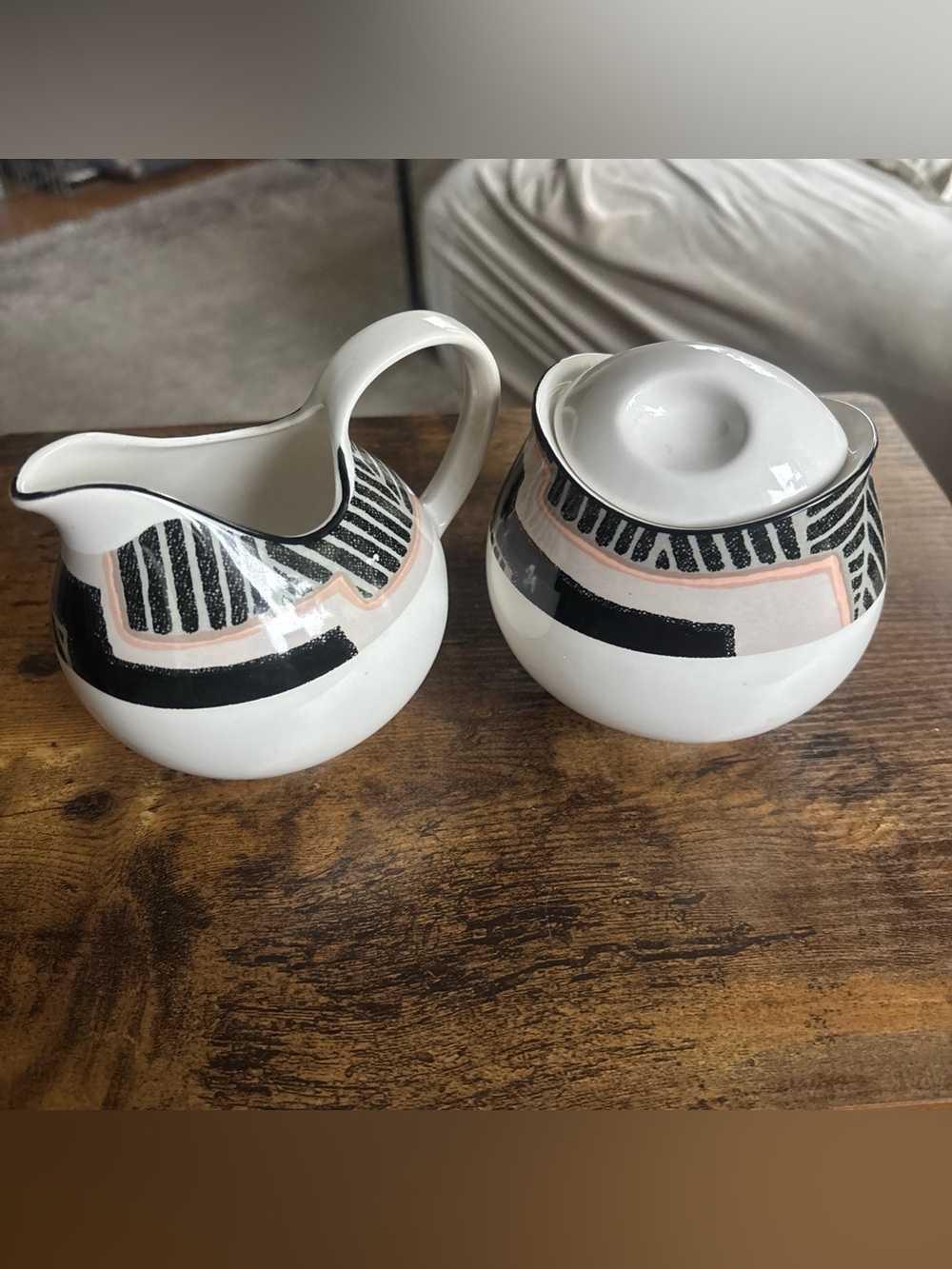 Scarce 1990's Larry Laslow Collection Sango Dimension Black Creamer & Sugar Bowl